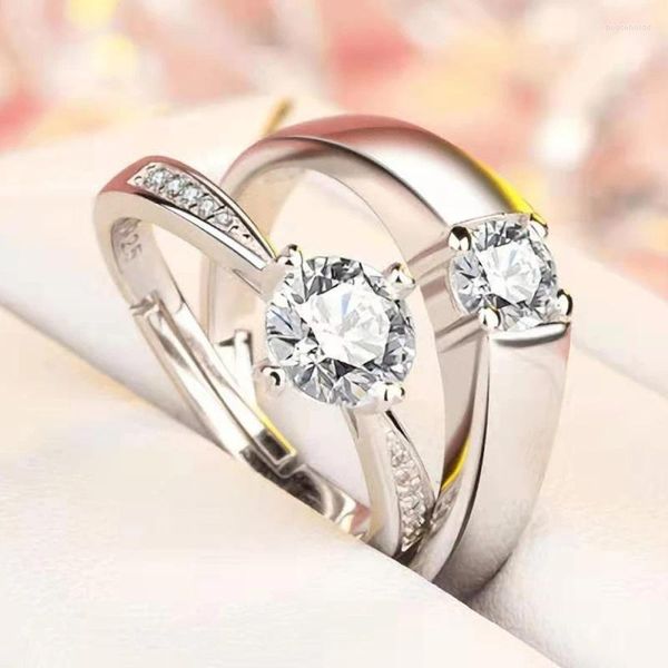 Cluster anneaux 2pcs ajusté en cristal ouvert cuivre plaqué argent engagement bijoux de doigt les femmes proposent un cadeau en gros gratuit