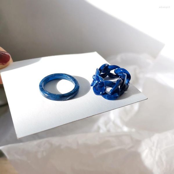 Anillos de racimo, 2 uds., cadena de resina geométrica colorida de gelatina de moda de Corea para mujer, anillo de dedo abierto, accesorios de joyería simples para fiesta de niñas