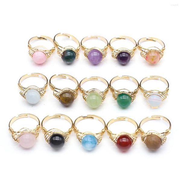 Anillos de racimo 2 unids piedra natural color oro envoltura de alambre blanco azul piedra preciosa anillo de dedo reiki sanar abierto mujeres joyería regalos