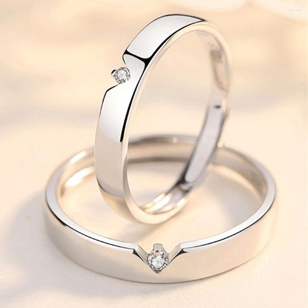 Anillos de racimo 2 unids / par ajustable clásico cobre plateado plata cristal circonio pareja propuesta anillo hombres mujeres compromiso romántico