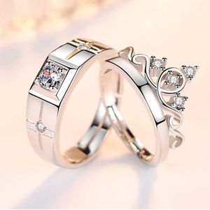 Clusterringen 2 stks/paar klassiek Resivery Crown Crystal paar ring bruiloft verloving Verstelbaar CZ sieraden Valentijnsdag Gift Groothandel G230228