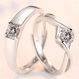Cluster Rings 2Pcs/Set Open Resizeable Crystal Couple Ring Adjustable Copper Plated 30% Silver Men Women Finger Jewelry Drop Wholesale