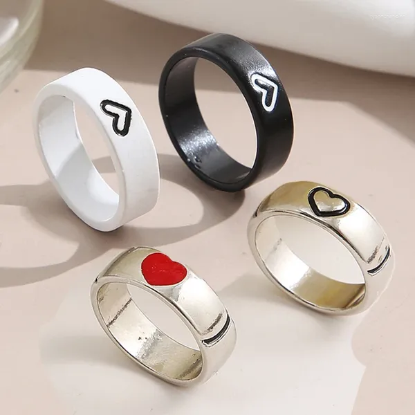 Anillos de racimo 2 unids anillo de pareja simple masculino y femenino par combinación amante para parejas regalo corazón accesorios de moda