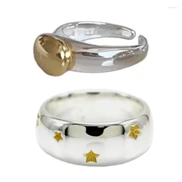 Cluster anneaux 2pcs Star et haricot pour couple personnalisé Set Ornement de bijoux géométrique de la Saint-Valentin réglable