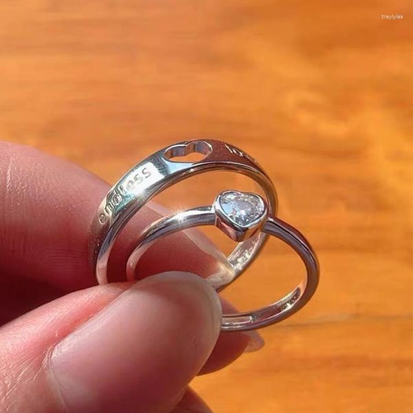 Anillos de racimo 2 uds corazón de circón pareja para Mujeres Hombres para siempre amor infinito compromiso anillo de boda encanto regalo de joyería del Día de San Valentín