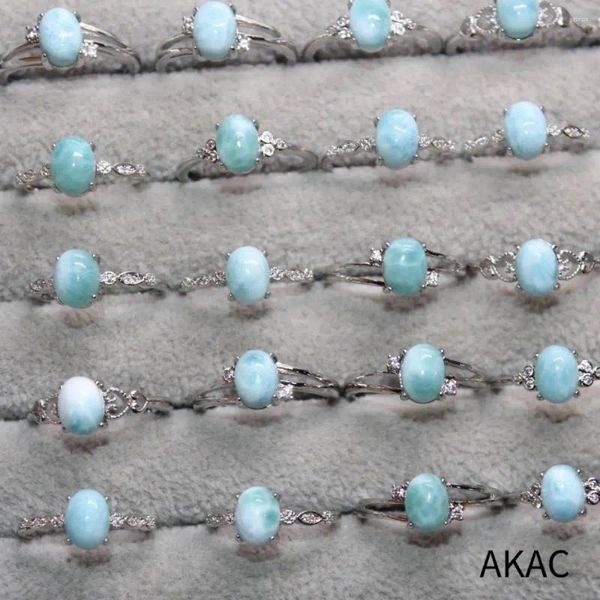 Cluster-Ringe 2 Ringe/Set ca. 6 8 mm AKAC natürlicher Dominica Larimar weißer Kupfer verstellbarer Ring Großhandel