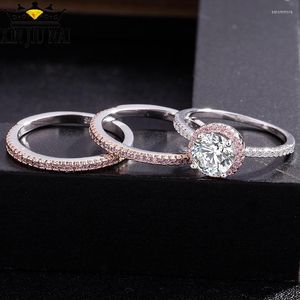 Clusterringen 3/PCS ingelegd CZ Zirkoonset voor vrouwen creatieve roségouden kleur diamanten elegante bal bruiloft vrouw ring sieraden geschenken