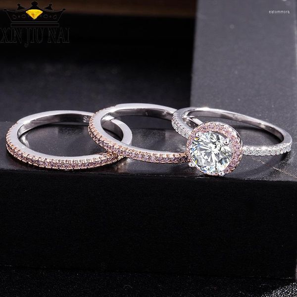 Anillos de racimo 3 / PCS con incrustaciones Cz Zircon Set para mujeres Creativo Color de oro rosa Diamantes Elegante bola Boda Mujer Anillo Joyería Regalos