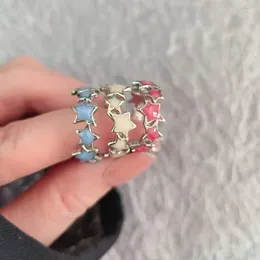 Bagues de cluster 3 pièces / ensemble mode goutte glaçure blanc bleu rouge étoile bague femmes coréen polyvalent bijoux doux cool fille cadeau mignon kofsac