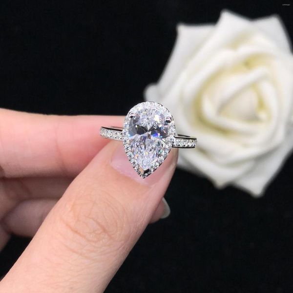 Bagues de grappe 3 diamants taille ronde bague de fiançailles solide platine 950 mariage luxe Design poire forme bijoux cadeau