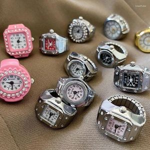 Anillos de racimo 30 estilos Anillo de reloj de dedo de cuarzo para mujeres Hombres Pareja Relojes digitales Banda elástica Reloj de joyería punk