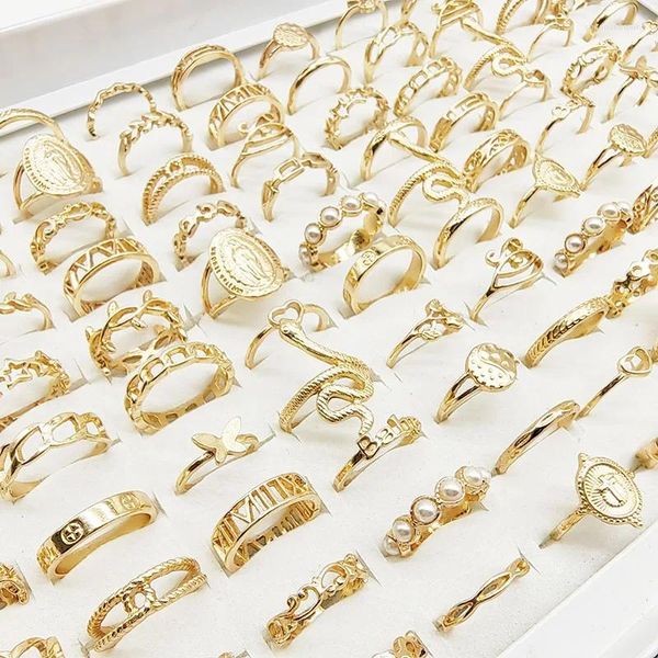 Cluster anneaux 30pc / lot Gold Color Finger pour les filles Love Snake Animal Butterfly Cutout Star Pearl Fin Joint Ring Party Bijoux Femmes