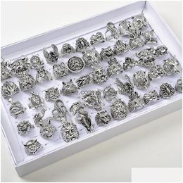 Anillos de racimo 30pcs/lote Punk Punk Antique Skl Joyería de animales para hombres Sier sier Spider Lion Eagle Wolf Mix DHCFR