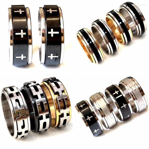 Anillos de racimo 30 unids Anillo giratorio para hombres Acero inoxidable Spinner Cross Spin Rotación 8 mm Banda de boda Hombre Punk Party Jewelry