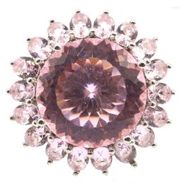 Bagues de cluster 30x30mm fortement recommandées ovales pierres précieuses rose Kunzite dames mariage argent