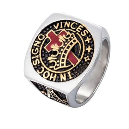 Clusterringen 316 roestvrij staal maçonnieke regalia koninklijke kroonprinses Tempelierskruis in Hoc Signo Vincess metselwerk sieraden voor Dhf17