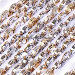 Cluster ringen 36 stcs/lot mode -streep roestvrij staal goud sier vergulde sieraden voor dames mannen mix stijl feestgeschenken groothandel dhwge