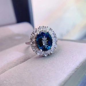 Cluster Ringen 3ct 8mm 10mm VVS Londen Blue Topaz Ring Voor Party Natuurlijke 925 Zilveren Sieraden Met Gold plating
