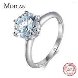 Clusterringen 3Ct Modian 2024 925 Sterling Zilveren Ring Helder Zes Klauw Zirkonia Mode Bruiloft Verloving Klassieke Sieraden Voor Vrouwen