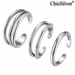 Cluster anneaux 3pcs 925 argent sterling minimaliste les ensembles d'anneaux d'orteil simples ouverts ajustés pour femmes bijoux nus