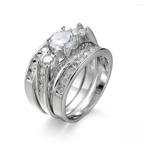 Cluster Ringen 3 stks Mode Sterling Bruids Set Ring Voor Vrouwen Met Verharde Micro Zirkoon Kristallen Bruiloft Sieraden Maat 6-12
