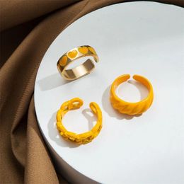 Cluster-Ringe 3 teile/satz Hohl Tropft Öl Ring Kreative Öffnung Herz-förmige Geometrische Joint All-match Frauen Böhmischen Schmuck