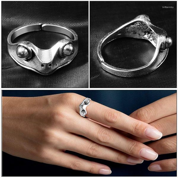 Cluster Rings 3Pcs Vintage Grenouille Kits Cool Hiphop Punk Déclaration Anneau Couleur Argent Rétro Ouverture Redimensionnable Design Artistique Cadeaux Unisexe