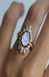 Cluster anneaux 3pcssets bohemian géométrique Crystal Crystal Stone Moonstone Rose Gold Ring Elegan Fashion for Women Jewelry Accessori48503552