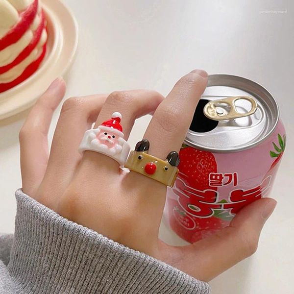 Anillos de racimo 4 estilos Anillo de dibujos animados de Navidad Mujeres Acrílico Animal Santa Claus Elk Muñeco de nieve Árbol Año Fiesta Joyería Novia Regalo