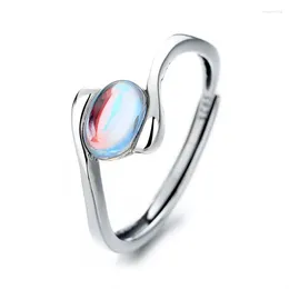 Cluster ringen 405FJ Zfsilver Silver S925 Fashion Luxury Trendy verstelbare verse Retro Moon Stone Gifts Girls Women Wedding Jewelry Party