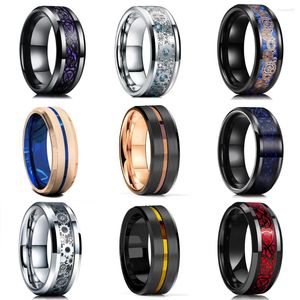 Anillos de racimo 48 estilos Moda 8 mm Dragón celta Anillo de acero inoxidable para hombres Mujeres Incrustaciones de fibra de carbono Alianza de boda Joyería Aniversario