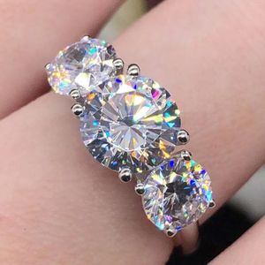 Cluster Ringen 4Ct Drie Stenen Echte Moissanite Engagement Getest Positief Massief 14K Wit Gouden Sieraden AU585 Ring Voor Vrouwen