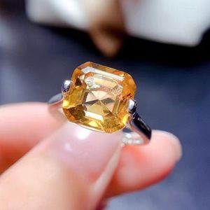 Bagues en grappe 4ct VVS Grade Bague en citrine naturelle 10mm Asscher Cut Argent 925 Bijoux en cristal jaune avec