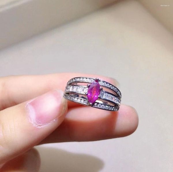 Anillos de racimo 4mm 8mm 0.6ct anillo de turmalina Natural para mujer de oficina Real rosa plata sólida 925 joyería