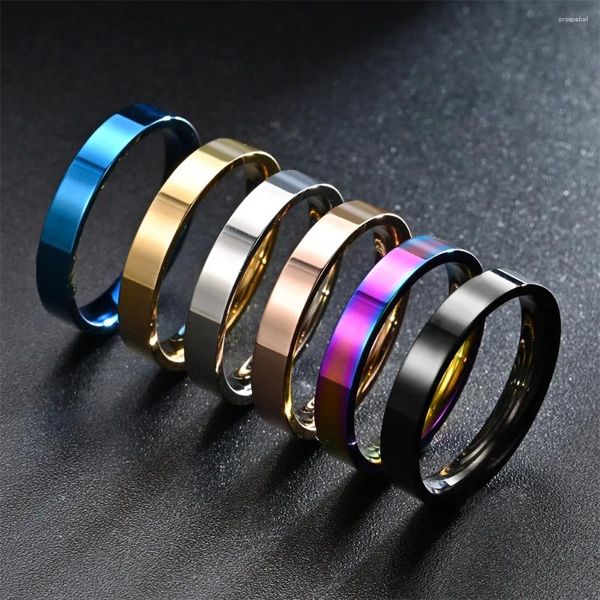 Anneaux de cluster 4mm plat en acier inoxydable brillant anneau pour hommes simple titane couple bijoux de fête accessoires de mode goutte