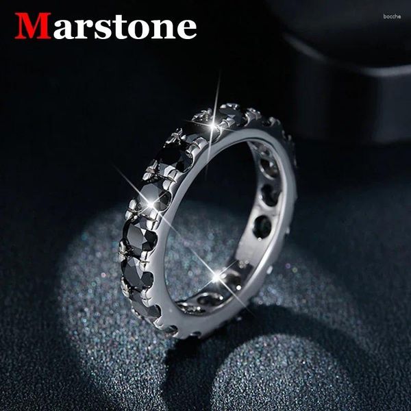 Cluster anneaux 4 mm en plein noir Moissanite Diamond Femmes hommes 925 Rague de mode hip-hop en or argenté