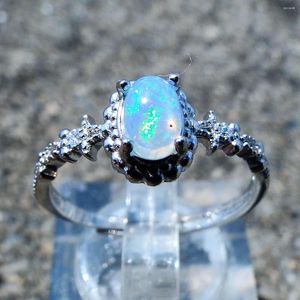 Cluster Rings 5 7mm 925 Silver Oval Ethiopia Opal Engagement Ring Gift For Girlfriend