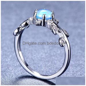 Anneaux de cluster 5 pcs / lot mère cadeau fl bleu feu opale gemmes 925 sterling sier pour femmes bague russie bijoux de mariage américains 92 Q2 Dr Dheqq