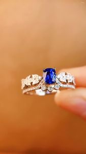 Clusterringen 5129 Solid 18K Gold Nature 0.58ct Blue Sapphire edelstenen diamanten voor vrouwen fijne sieraden geschenken
