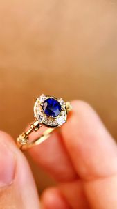 Clusterringen 5169 Solid 18K Gold Nature 0.63ct Blue Sapphire edelstenen diamanten voor vrouwen fijne sieraden geschenken