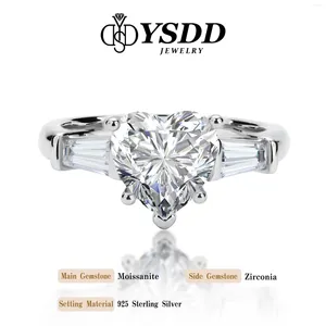 Cluster Anneaux # 53 YSDD Certified 925 Ring Women's Ring Three Stone Heart 2 Mosan Diamond Laam