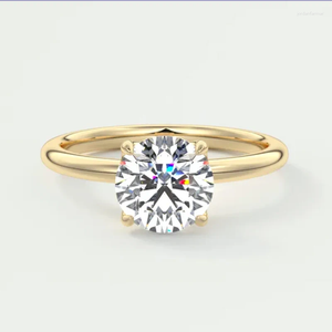 Bagues de cluster 585 14k Or jaune Coupe ronde Véritable Moissanite Bague de mariage de fiançailles 2ct D Couleur 1.8mm Largeur fine pour dame