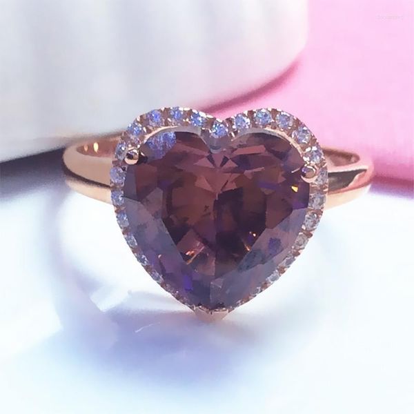 Bagues de cluster 585 Purple Gold 14K Rose Crystal Incrusté Love Gemstone Bijoux de mariage Ensemble Bijoux de mariée Luxe Cadeau de fête des mères