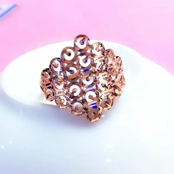 Anillos de racimo 585 oro púrpura 14k rosa hueco geométrico para mujeres boca viva exquisita artesanía joyería de encanto étnico clásico