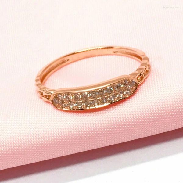 Anillos de racimo 585 Cristal de oro púrpura para mujeres plateado 14k rosa moda simple diseño de cadena lateral joyería de anillo de compromiso clásico