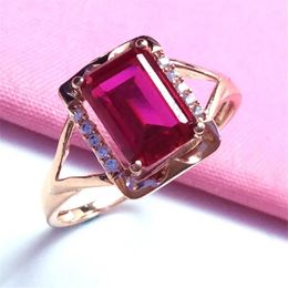 Cluster Rings 585 Purple Gold Fashion Square Ruby Bague de fiançailles 14K Rose Plaqué Ouverture Réglable Charm Light Luxury Ladies Jewelry