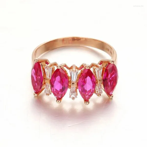 Anillos de racimo 585 oro púrpura ojo de caballo anillo de gema roja para mujeres romántico creativo plateado 14k rosa de gama alta diseño de arco joyería de compromiso