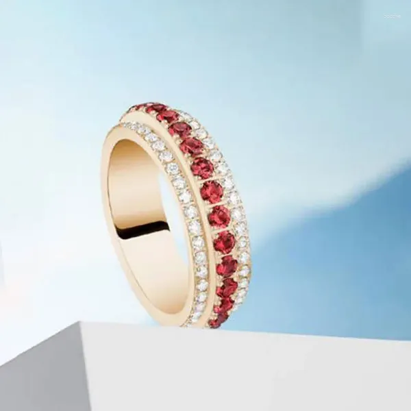 Bagues de cluster 585 bijoux en or violet plaqué 14K cristal rouge rose pour les femmes brillant lumière exquise luxe en couple fête