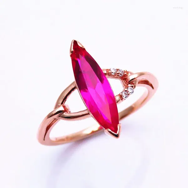 Anneaux de cluster 585 Purple Gold Plaqué 14K Rose en cheval-oeil pointu Ruby pour les femmes Charme élégant Bijoux de mariage Cadeau