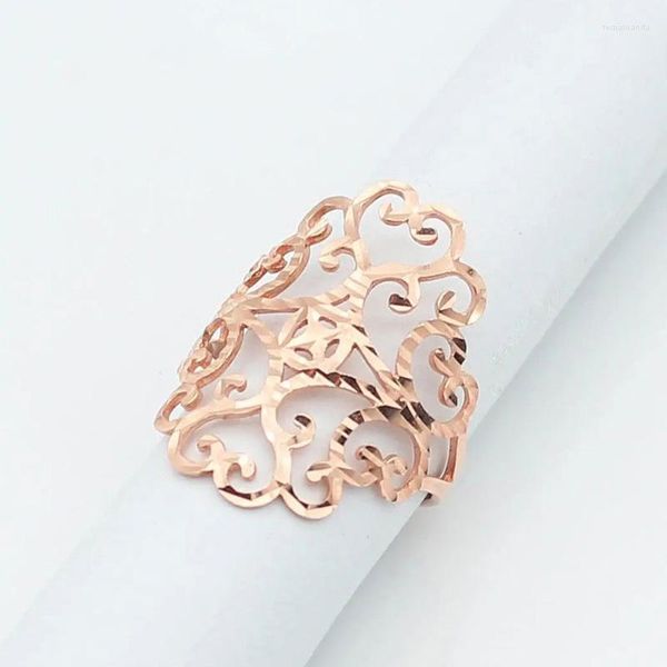 Anillos de racimo 585 chapado en oro púrpura 14k rosa calado cara ancha para mujeres abierto clásico étnico encanto joyería de compromiso